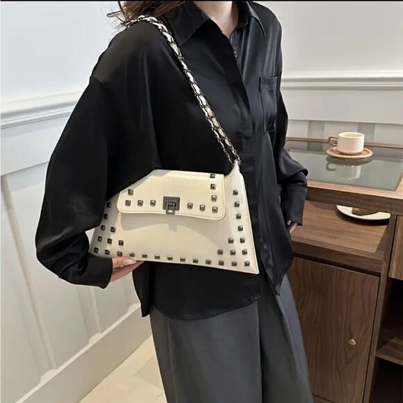 White Faux-Leather Vintage Boho Shoulder Bag Purse - Picture 1 of 3